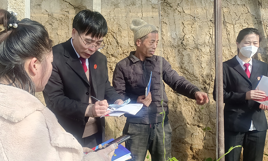 法官耐心向當(dāng)事人了解棚菜欠款過(guò)程。