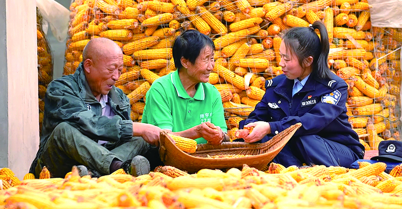 駐村輔警幫助群眾秋收嘮家常